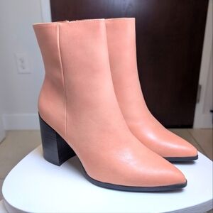 Coral Pink Block Heel Zipper Pointed Toe Ankle Boots 8.5